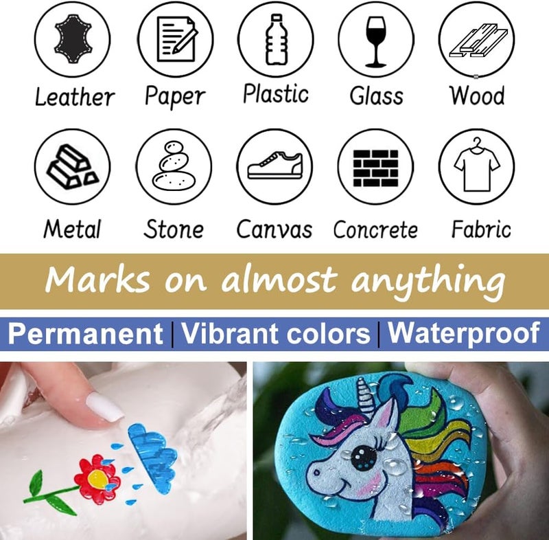 Overseas Red Paint Pens Permanent Markers 24 Pcs, Oil Based Paint Markers Set, Quick Drying, Waterproof, Medium Tip Marker Pens for Metal, Rock, Wood, Plastic, Canvas, Glass, Stone, Rubber, Paper - Image 5